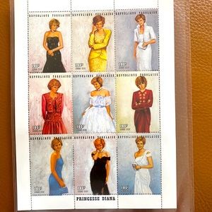 Princess Diana Royal Gown Plate Block Of 9 W/COA International Collector Society